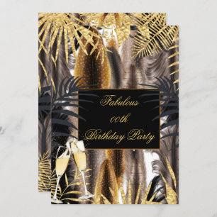 Invitación Feathers Black Gold Brown Champagne Birday Party