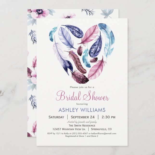 Invitación Feathers Bridal Shower Invitation (Anverso / Reverso)