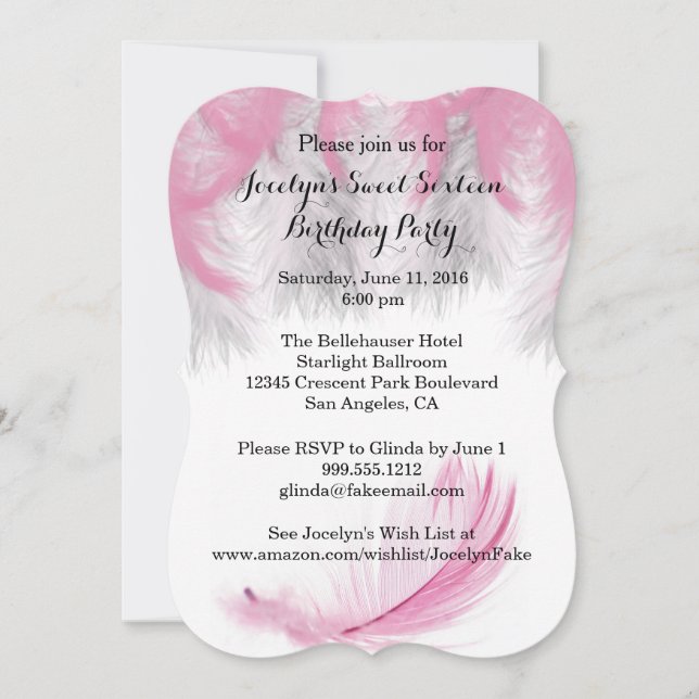 Invitación Feathers Sweet 16 Birthday Party Invitation (Anverso)
