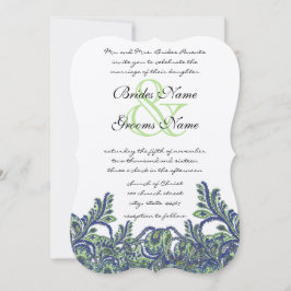 Invitación Feathery Royal Blue Green Paisley Peacock Boda
