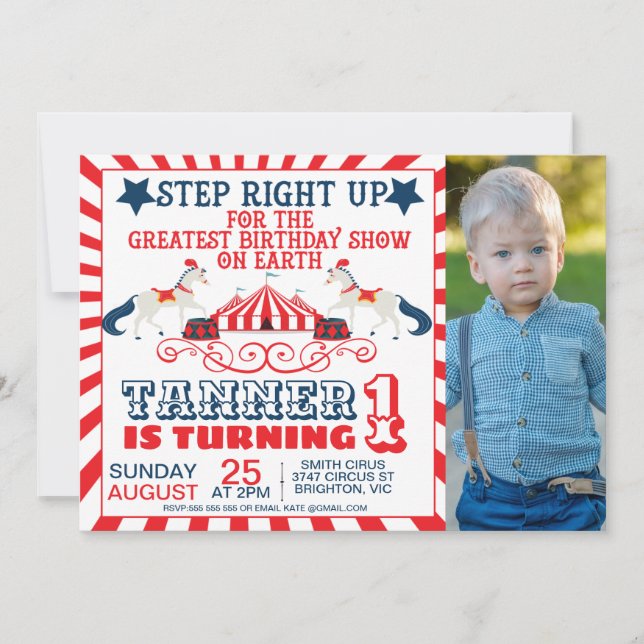 Invitación Febrero de 2014: Navy Blue Red Circus Ticket (Anverso)