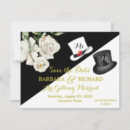 Invitación Fecha de ahorro del Boda floral blanco y negro
