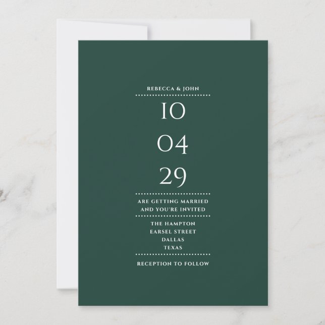 Invitación Fecha de Boda de fotografía verde de esmeralda min (Anverso)