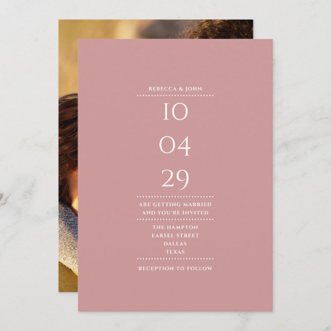 Invitación Fecha de Boda Minimalista Rosa Polvo Foto (Anverso / Reverso)