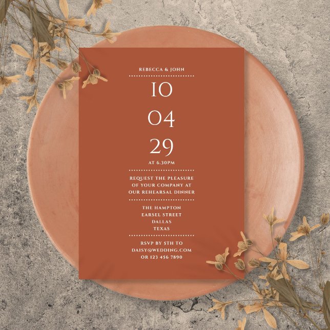 Invitación Fecha de la cena de ensayo de terracota (Terracotta Rehearsal Dinner Date Invitation)