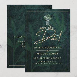 Invitación FECHA DE SALVACIÓN DEL Boda Gypsophila de oro verd