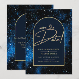 Invitación FECHA DE SALVACIÓN DEL Boda Oro Azul de la Marina 
