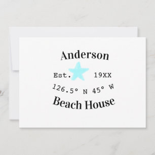 Invitación Fecha del año de la casa de playa coordenadas pers