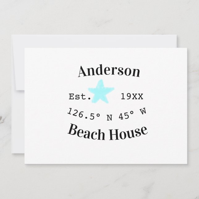 Invitación Fecha del año de la casa de playa coordenadas pers (Anverso)