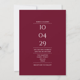 Invitación Fecha Minimalista moderna de Boda de Borgoña