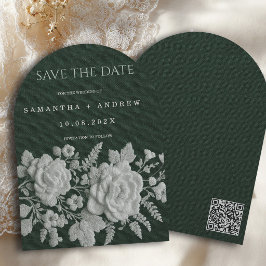 Invitación Fecha Reservada Botánico Esmeralda con Relieve Fal