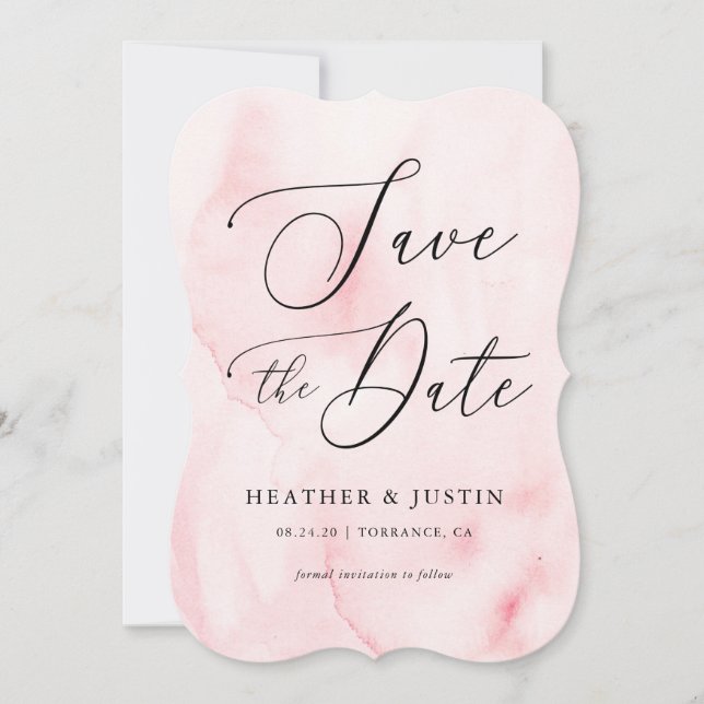 Invitación Fechas de bodas de caligrafía en acuarela rosa par (Anverso)