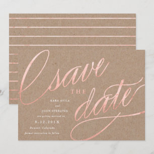 Invitación Fechas de Guardado Rústicas Chic Rosa Dorado   Ros