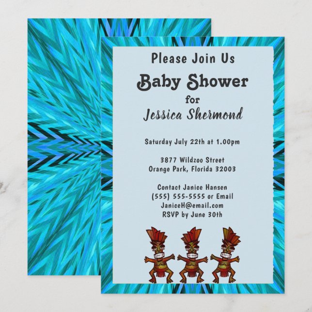 Invitación Fecundidad tribal Baile Azul Resumen Baby Shower (Anverso / Reverso)