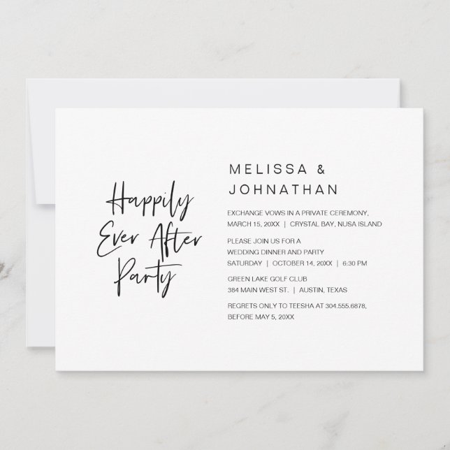 Invitación Felicemente Después, Cena de Fiesta de Boda Fugada (Anverso)