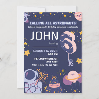Invitación Felices Astronautas chicos 6 cumpleaños personaliz