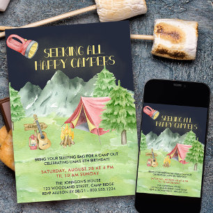 Invitación Felices Campistas Campamento Aventura Cumpleaños N
