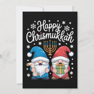 Invitación Felices Chrismukkah Gnomos Menorá Janucá Navidad