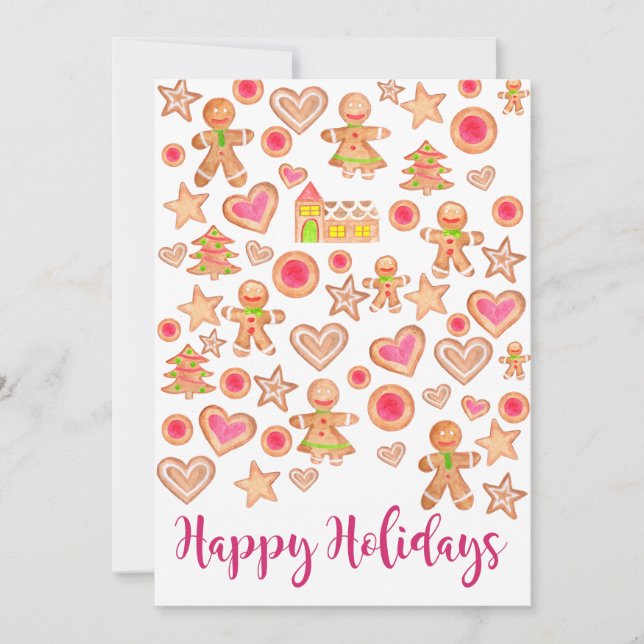 Invitación Felices fiestas acuarela galletas de pan de jengib (Anverso)