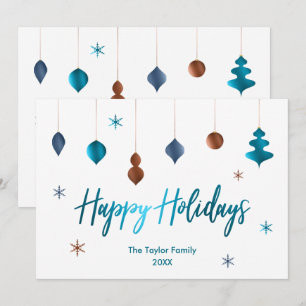 Invitación Felices Fiestas Decoración Retro Verde Cobre Azul