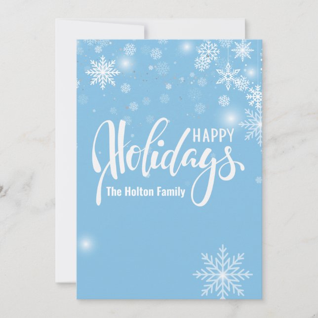 Invitación Felices fiestas doradas copos de nieve y adornos N (Anverso)