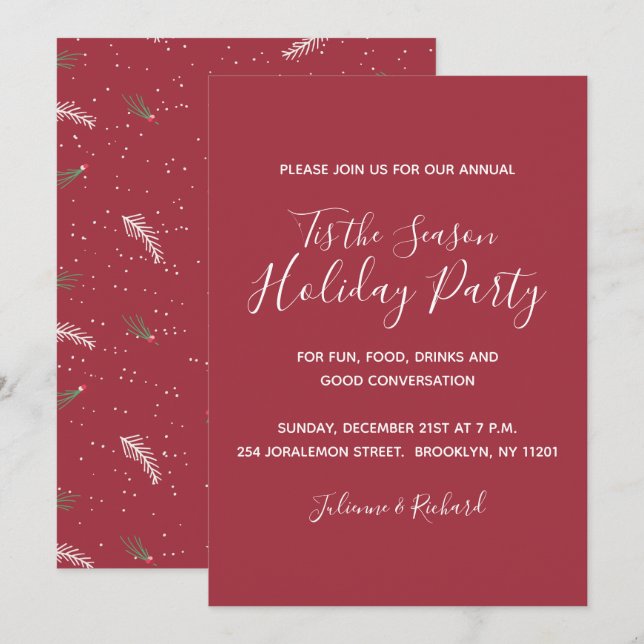 Invitación Felices fiestas | Fiesta de Navidades simples y el (Anverso / Reverso)