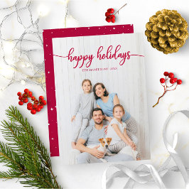 Invitación Felices Fiestas Foto Única Script Rojo
