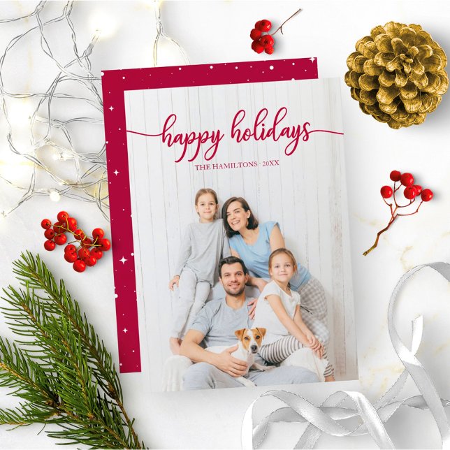 Invitación Felices Fiestas Foto Única Script Rojo (Subido por el creador)