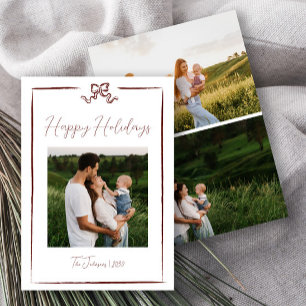Invitación Felices Fiestas, Mano Roja dibujada en tres fotos