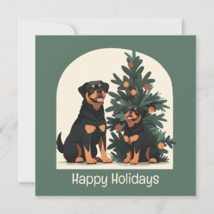 Invitación Felices Fiestas Perros Rottweiler