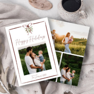 Invitación Felices Fiestas Rojas Mano Derramada Bow Invierno 