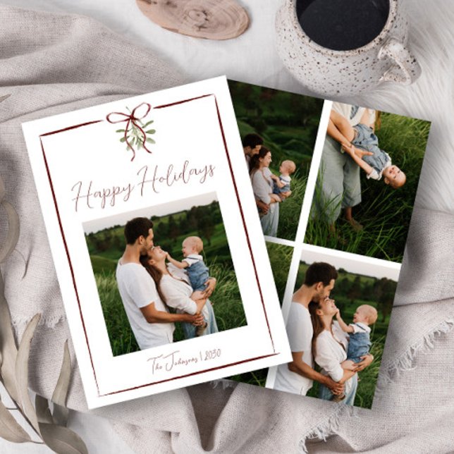 Invitación Felices Fiestas Rojas Mano Derramada Bow Invierno  (Subido por el creador)