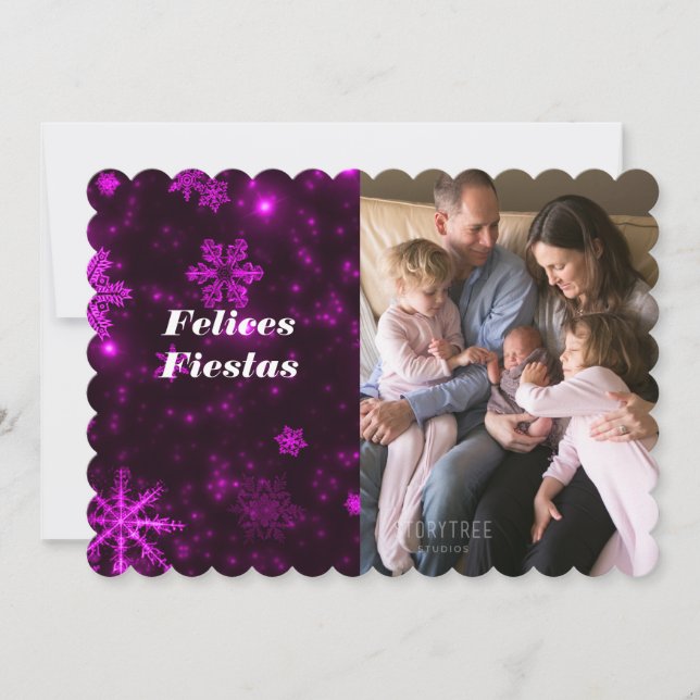 Invitación Felices Fiestas Snowflakes Deep Purple Card (Anverso)