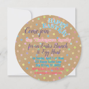 Invitación Felices Huevos De Pascua Polkadots En Faux Kraft P