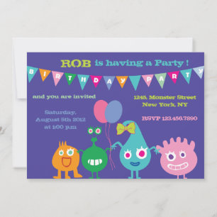 Invitación Felices Monstruos -Invitaciones a fiestas de cumpl