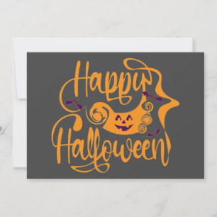 Invitación Felices murciélagos de Halloween jack o lantern