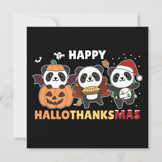 Invitación Felices Navidades de Hallothanksmas Pandas Panda I (Anverso)
