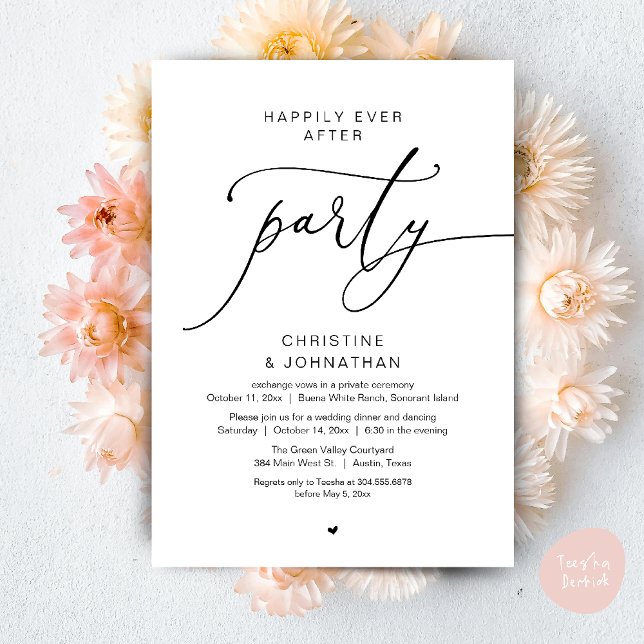 Invitación Felices para Siempre Boda Cena Fiesta de Baile (Happily Ever After Romantic Wedding Dinner Party Dancing Modern Clean Invites Card PDF Black White)