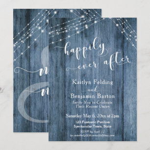 Invitación Felices para Siempre con Madera y Luces Azules Rús