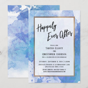 Invitación Felices para Siempre con Salpicadura Azul Abstract