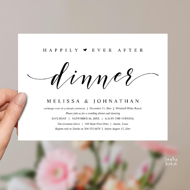 Invitación Felices para Siempre Después de la Cena, Minimalis (Happily Ever After Dinner, Modern Minimalist reception Invitation Card, black and white)