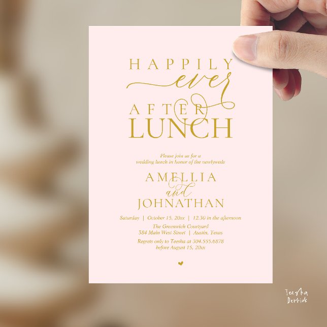 Invitación Felices para Siempre Después del Almuerzo Elopamie (Happily Ever After Lunch Modern Wedding Elopement Invitation Card in yellow gold blush)