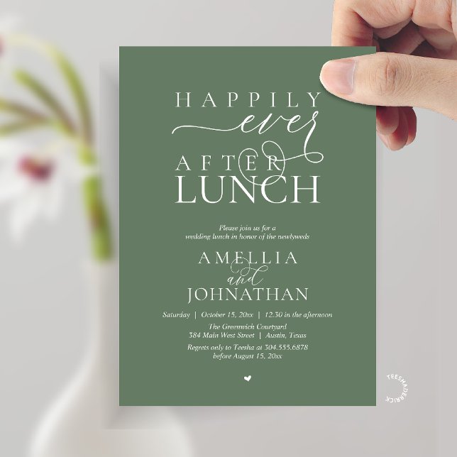 Invitación Felices para Siempre Después del Almuerzo Elopamie (Happily Ever After Lunch Modern Wedding Elopement Invitation Card in sage green)