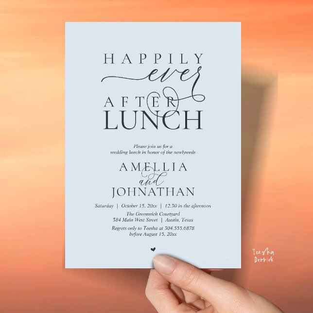 Invitación Felices para Siempre Después del Almuerzo Huida de (Happily Ever After Lunch Modern Wedding Elopement Invitation Card in misty blue)