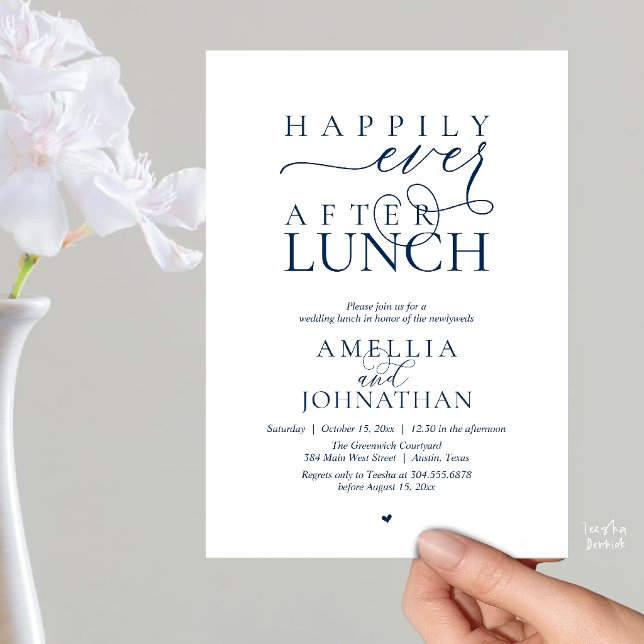 Invitación Felices para Siempre Después del Almuerzo Huida de (Happily Ever After Lunch Modern Wedding Elopement Invitation Card in navy blue)