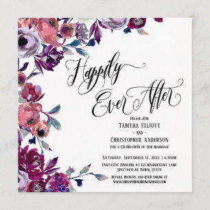 Invitación Felices para Siempre Elaborado Guión Flores Negrit