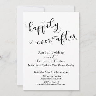 Invitación Felices para Siempre Guión Recepción en Blanco y N