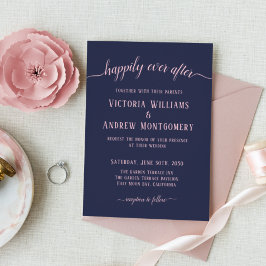 Invitación Felices para Siempre Moderno Rosa Escritura Naval