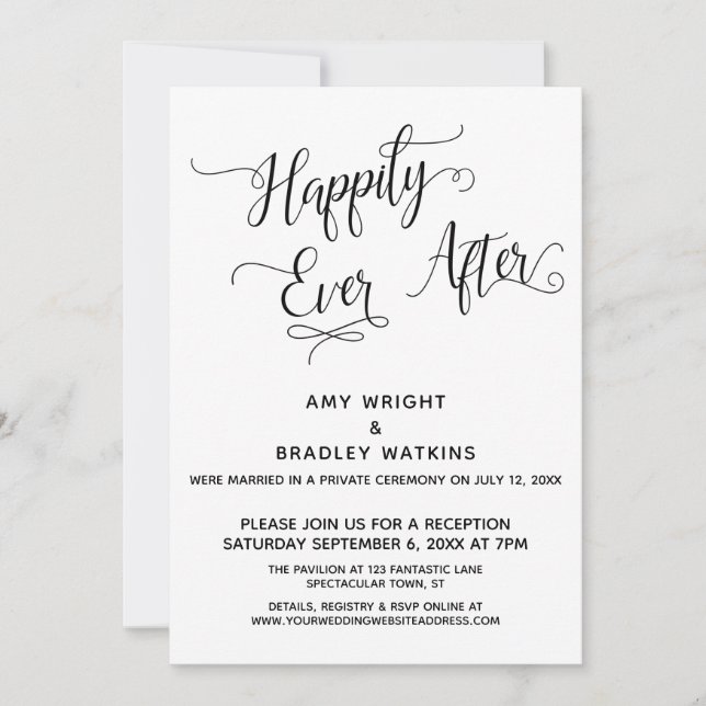 Invitación Felices para Siempre Recepción de Caligrafía Elega (Anverso)