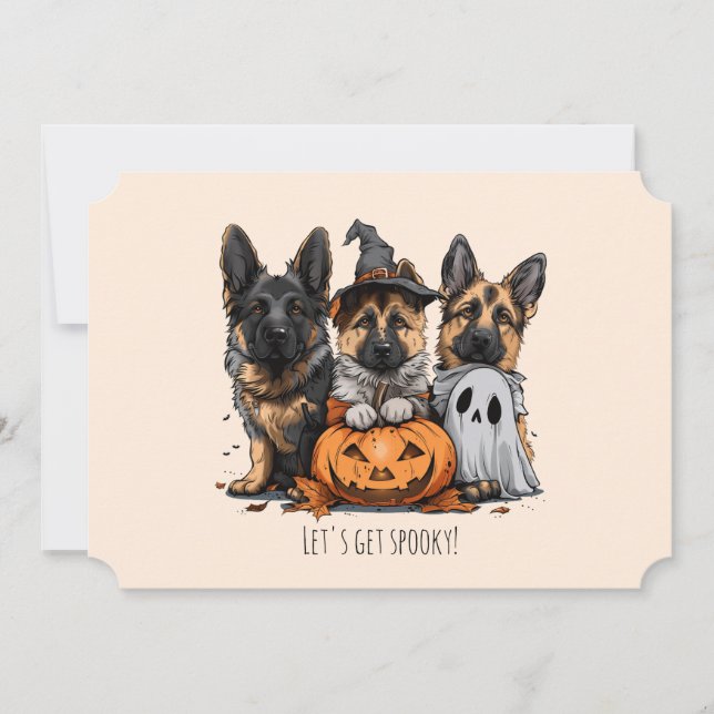 Invitación Felices perros pastores alemanes de Halloween (Anverso)